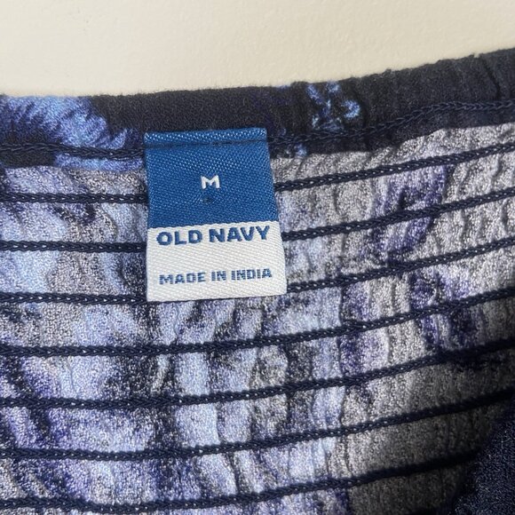 Old Navy Womens M Puff Sleeve Smock Long Sleeve Blouse Navy Blue Floral Cottage - Picture 3 of 10